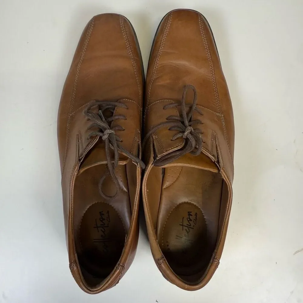 Clarks Men's Size 11M Brown Genuine Leather Oxford Dress Shoes Laced Up
